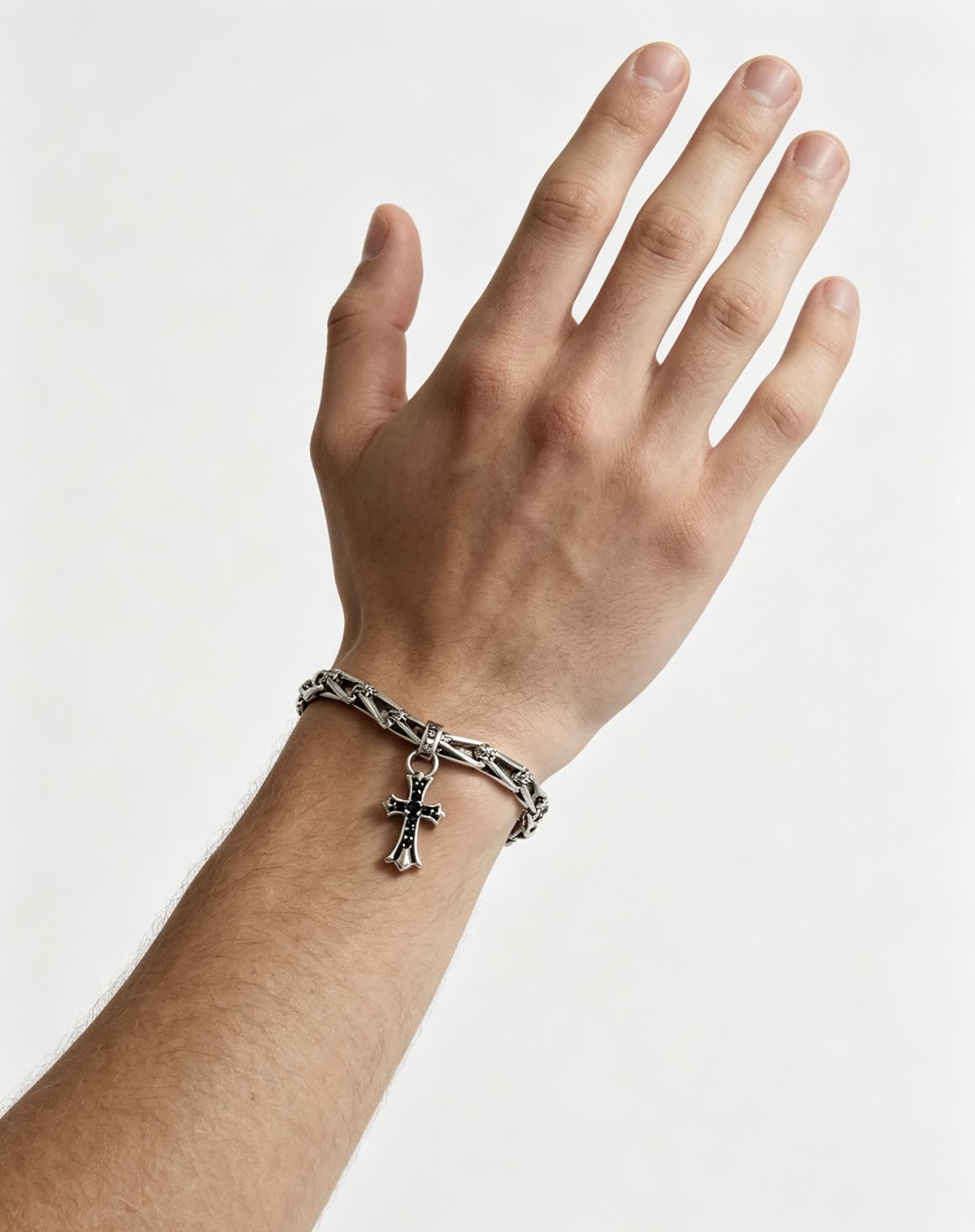 Chrome Hearts Silver Cross Charm Bracelet